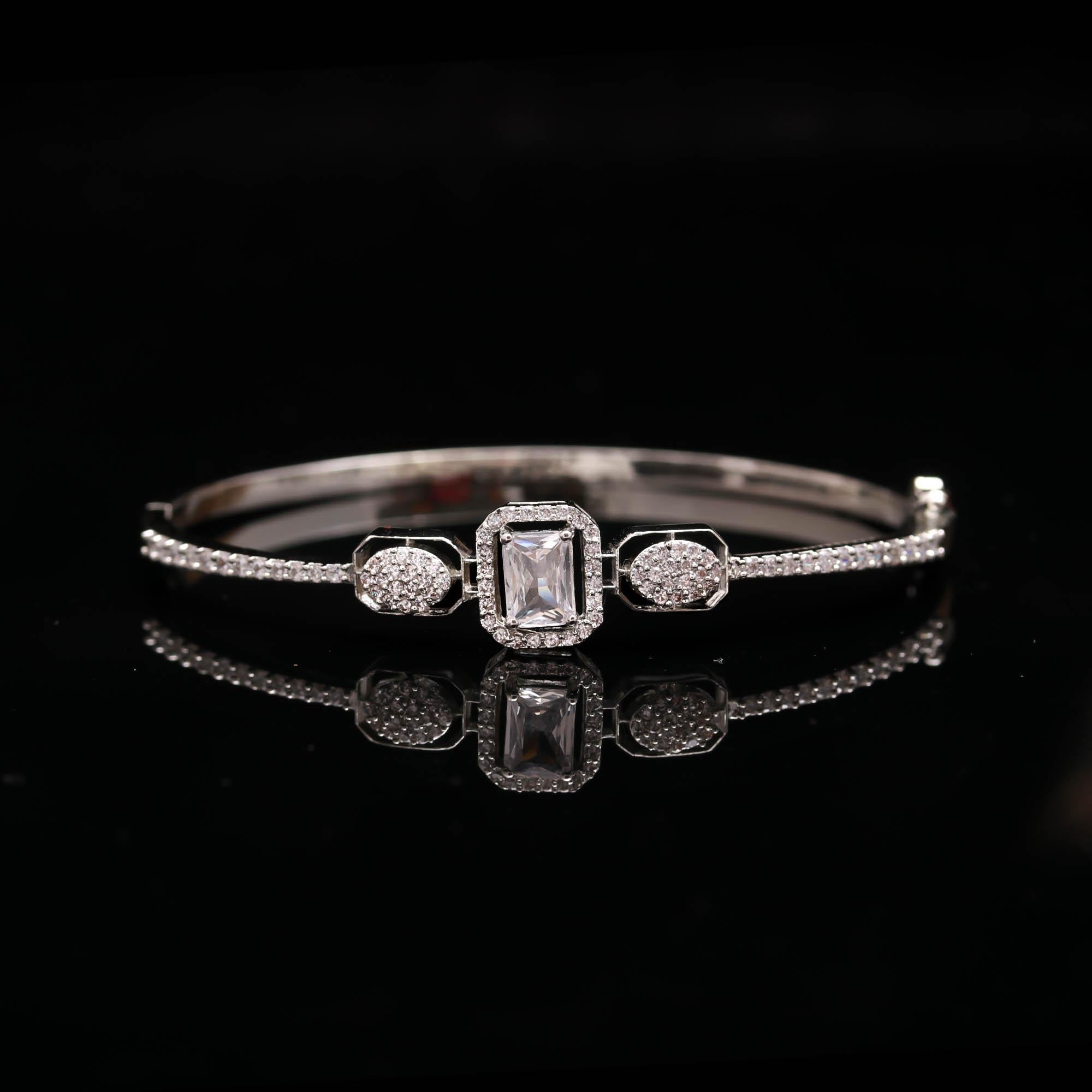 Luxury Silver Diamond Bracelet – Elegant Bangle for Women